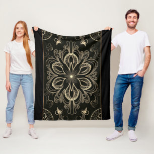 Lebendiges abstraktes Floral Gold Fleecedecke