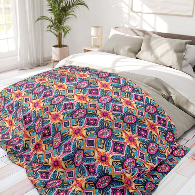 Lebendiges abstraktes florales Boho Fleecedecke (Von Creator hochgeladen)