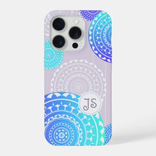 Lebendiges Aqua-Blau zufälliges Mandala auf rosa M iPhone 15 Pro Hülle