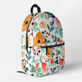 Lebendiges Aquarell-Blumen-Orange-Blau-Muster Bedruckter Rucksack