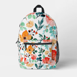 Lebendiges Aquarell-Blumen-Orange-Blau-Muster Bedruckter Rucksack