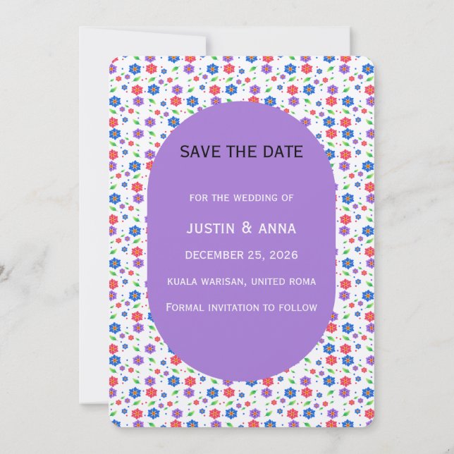 Lebendiges Aquarell-Blumenmuster Wildblumen Save The Date (Rückseite)