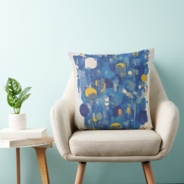 Lebendiges Blau Gold abstrakt geometrischer Tropfe Kissen
