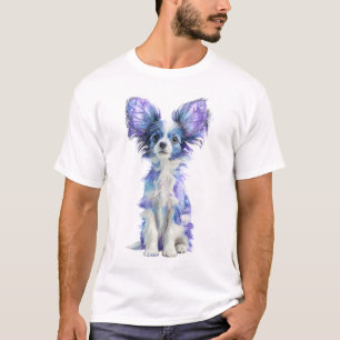 Lebendiges Blau Papillon-Hund Aquarell-Porträt Män T-Shirt