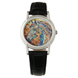 Lebendiges Bleiglaspferd 25 Armbanduhr