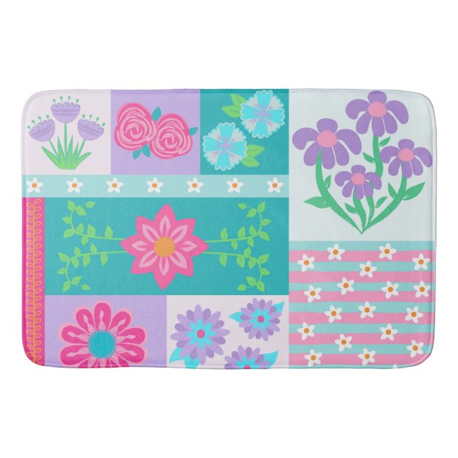 Lebendiges blühendes Blumen-Design Badematte (Vorderseite)
