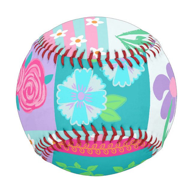 Lebendiges blühendes Blumen-Design Baseball (Vorderseite)