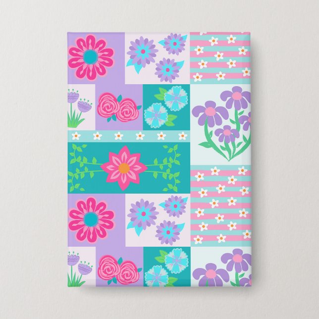 Lebendiges blühendes Blumen-Design Button (Vorderseite)