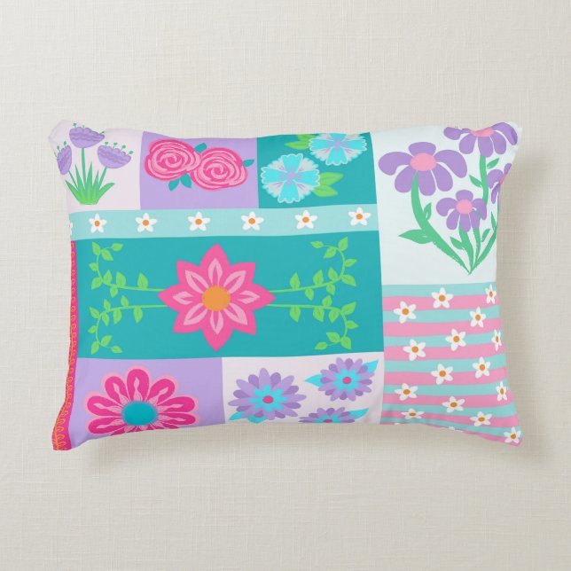 Lebendiges blühendes Blumen-Design Dekokissen (Vorderseite)