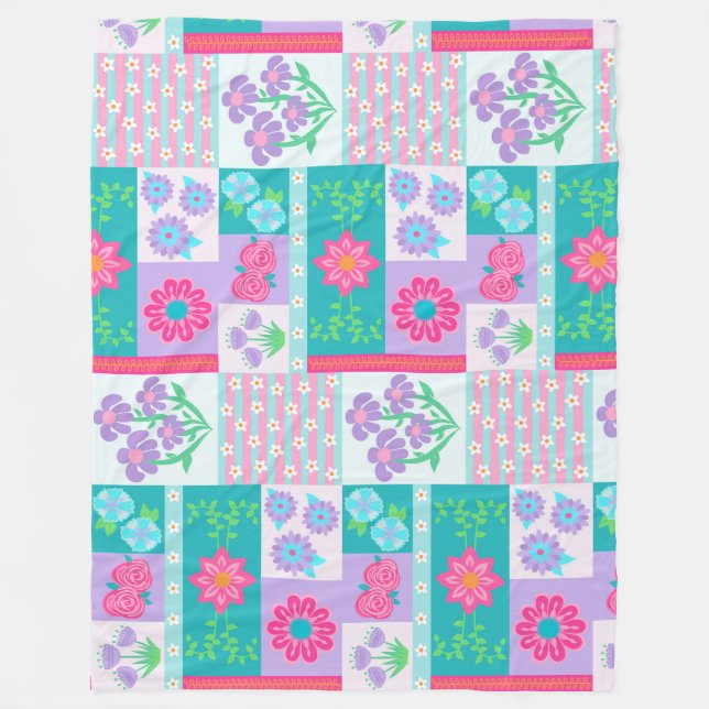 Lebendiges blühendes Blumen-Design Fleecedecke (Vorderseite)