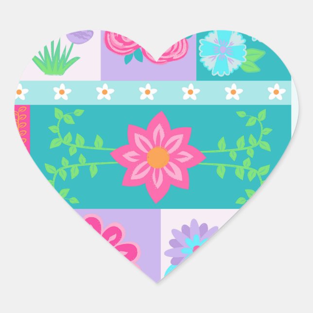 Lebendiges blühendes Blumen-Design Herz-Aufkleber (Vorderseite)