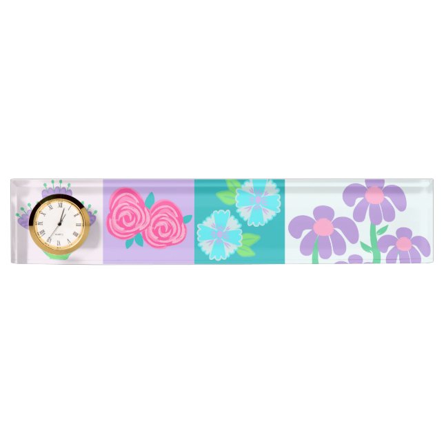 Lebendiges blühendes Blumen-Design Namensplakette (Vorderseite)