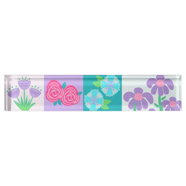 Lebendiges blühendes Blumen-Design Namensplakette (Vorderseite)