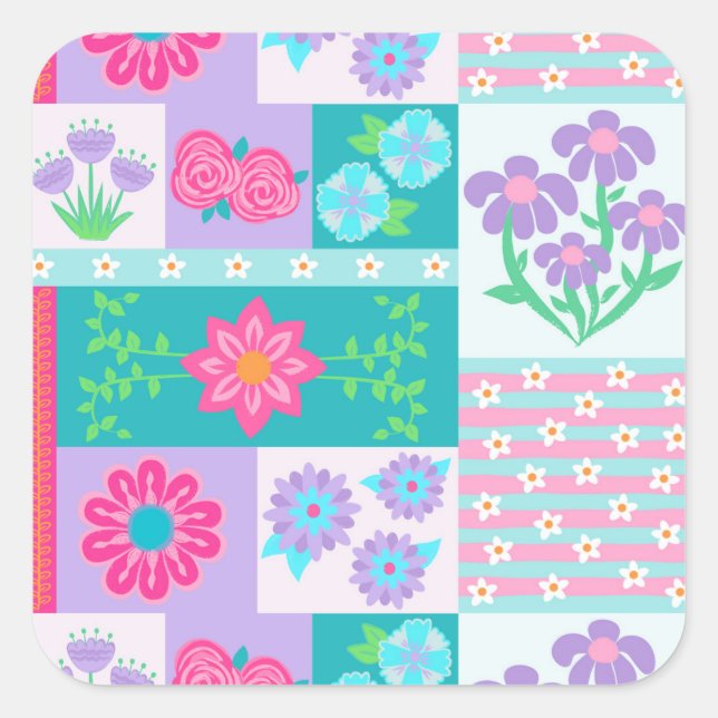 Lebendiges blühendes Blumen-Design Quadratischer Aufkleber (Vorderseite)