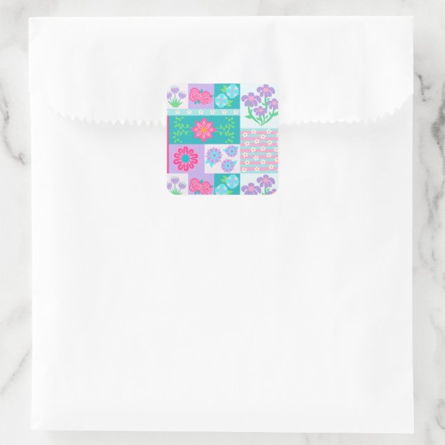 Lebendiges blühendes Blumen-Design Quadratischer Aufkleber (Tasche)