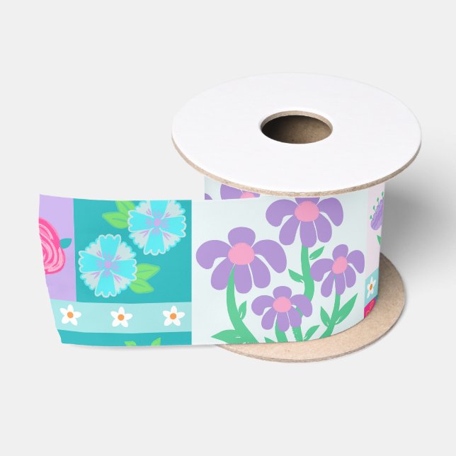 Lebendiges blühendes Blumen-Design Satinband (Spule)