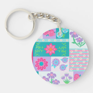 Lebendiges blühendes Blumen-Design Schlüsselanhänger