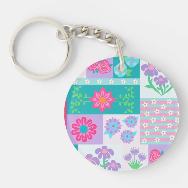 Lebendiges blühendes Blumen-Design Schlüsselanhänger (Vorderseite)
