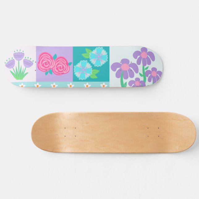 Lebendiges blühendes Blumen-Design Skateboard (Horizontal)