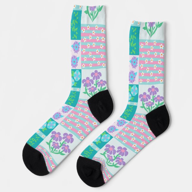 Lebendiges blühendes Blumen-Design Socken (Linkes Detail)