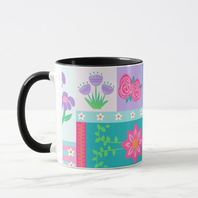 Lebendiges blühendes Blumen-Design Tasse (Links)