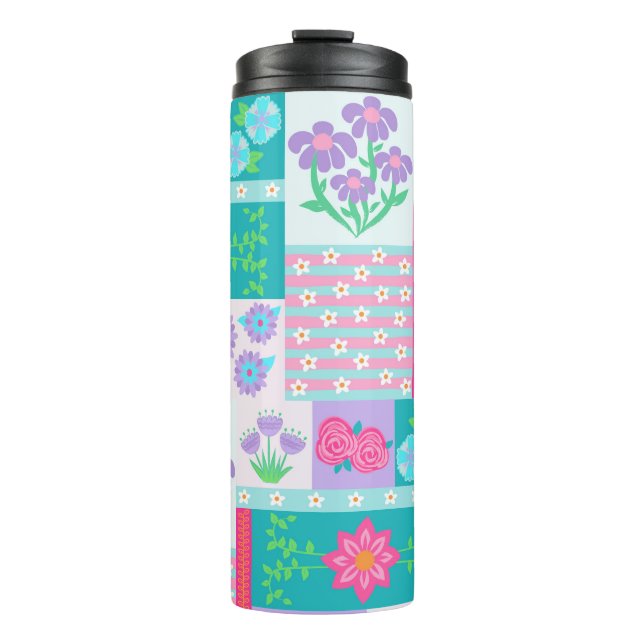 Lebendiges blühendes Blumen-Design Thermosbecher (Vorderseite)