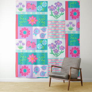 Lebendiges blühendes Blumen-Design Wandteppich