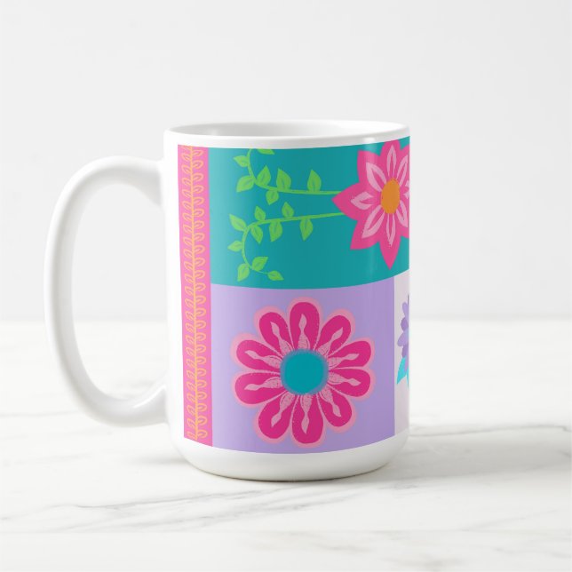 Lebendiges blühendes Blumendesign Kaffeetasse (Links)