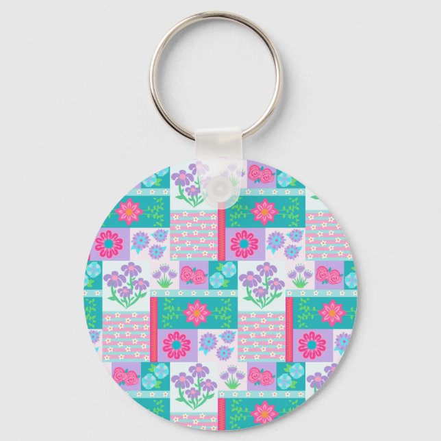 Lebendiges blühendes Blumendesign Schlüsselanhänger (Vorderseite)