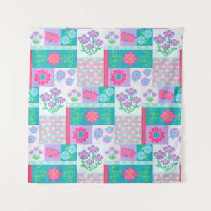 Lebendiges blühendes Blumendesign Wandteppich