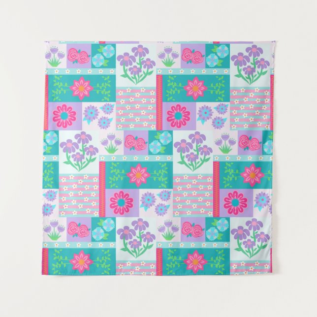 Lebendiges blühendes Blumendesign Wandteppich (Vorderseite)