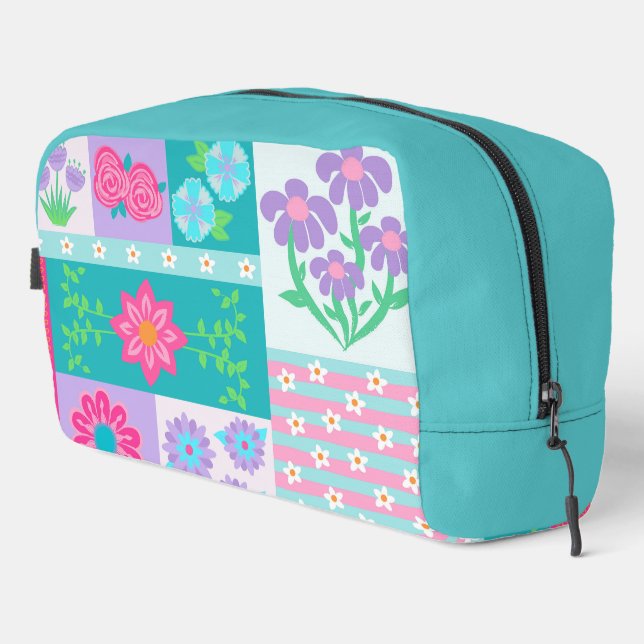 Lebendiges blühendes Blumendesign Waschbeutel (Rechte Ecke)