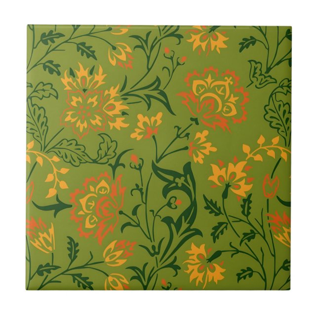 Lebendiges Blumendesign: Gelbe und orangefarbene B Fliese (Vorderseite)