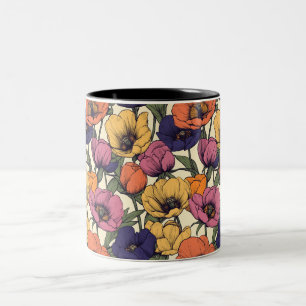 Lebendiges Blumendesign mit farbenfrohen Mohnblume Zweifarbige Tasse