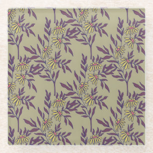 Lebendiges Blumendesign mit gelben Gänseblümchen  Glasuntersetzer