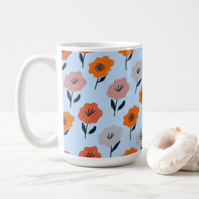 Lebendiges Blumenmuster Kaffeetasse (Mit Donut)