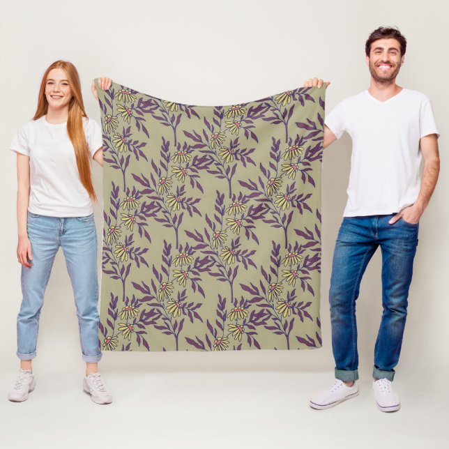 Lebendiges Blumenmuster mit gelben Gänseblümchen Fleecedecke (Beispiel)