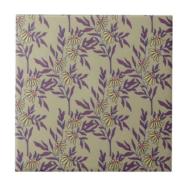 Lebendiges Blumenmuster mit gelben Gänseblümchen Fliese (Vorderseite)