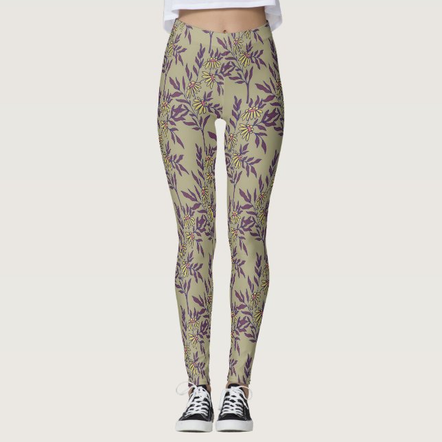 Lebendiges Blumenmuster mit gelben Gänseblümchen Leggings (Vorderseite)