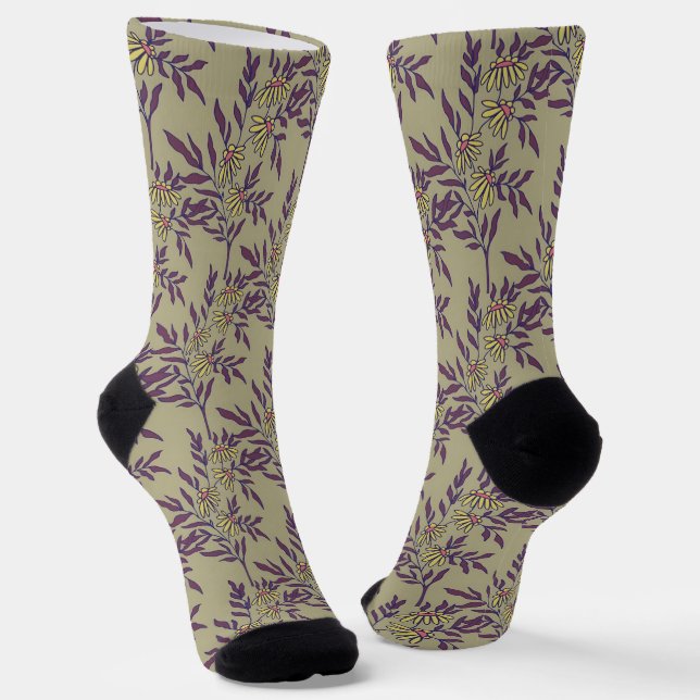 Lebendiges Blumenmuster mit gelben Gänseblümchen Socken (Gewinkelt)