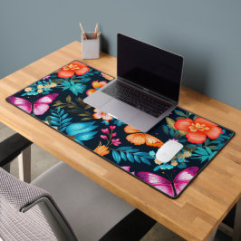 Lebendiges Blumenmuster mit orangefarbenen und ros Schreibtischunterlage