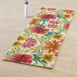 Lebendiges Blumenmuster mit Rot Yogamatte