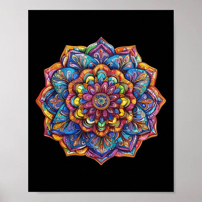 Lebendiges Boho-Mandala-Meditations-Chakra-Muster Poster (Vorne)