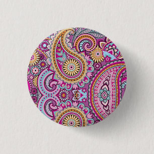 Lebendiges Boho-Paisley-Blumenmuster Farbige Kun Button