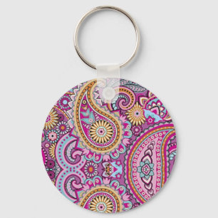 Lebendiges Boho-Paisley-Blumenmuster Farbige Kun Schlüsselanhänger