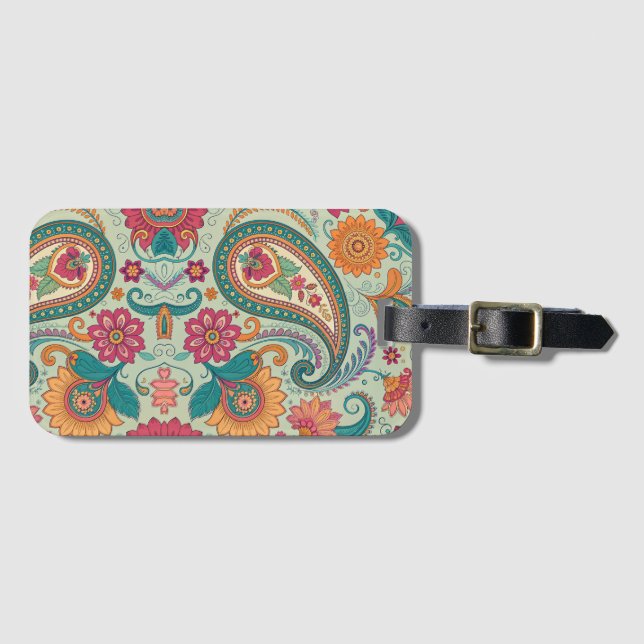 Lebendiges Boho-Paisley-lichtgrünes Blumenmuster   Gepäckanhänger (Vorderseite (Horizontal))