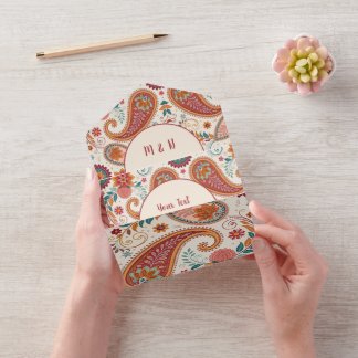 Lebendiges Boho-Paisley-Weiß-Blumenmuster All In One Einladung