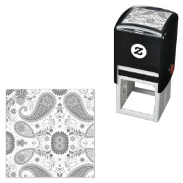 Lebendiges Boho-Paisley-Weiß-Blumenmuster Permastempel