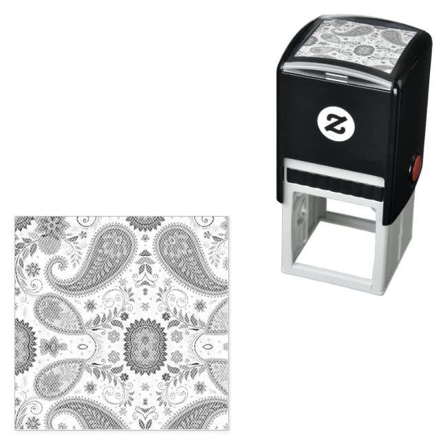 Lebendiges Boho-Paisley-Weiß-Blumenmuster Permastempel (Beispiel)