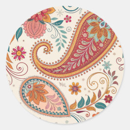 Lebendiges Boho-Paisley-Weiß-Blumenmuster Runder Aufkleber